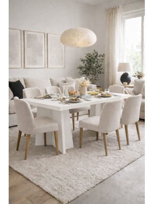 Mobilyacın Dikdörtgen Salon Yemek Masası Mantar Ayak - 36MM Kalın Kenarlı 180X90-BEYAZ