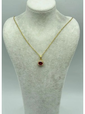 Biju Yılmaz Çelik Gold Kırmızı Taşlı Kare Kolye  - 25-CTR21