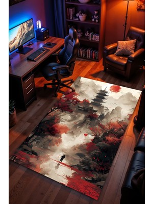 Charmbi Huzura Yolculuk Desenli Halı – Kaymaz Taban Kadife Dokulu Makinede Yıkanabilir Gamer Genç Odası Halısı