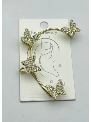 Biju Yılmaz Vip Gold Taşlı Kelebek Earcuff Küpe - 26EAR25