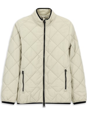 Kiğılı Dik Yaka Fermuarlı Cepli Rüzgar Geçirmez Kapitone Spor Mont