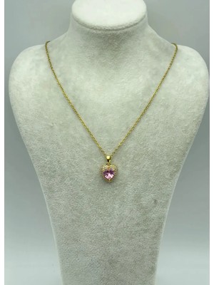 Biju Yılmaz Çelik Gold Pembe Taşlı Kolye - 25-CTR214