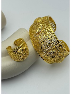 Biju Yılmaz Vip 22K Altın Kaplama Yüzük Kelepçe Set - 2622KLP12