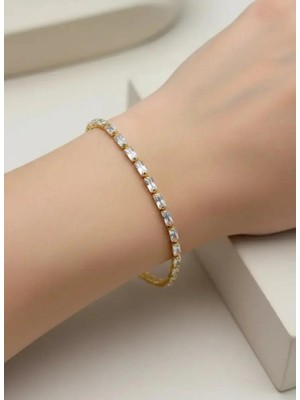 Biju Yılmaz Çelik Gold Baget Taşlı Su Yolu Bileklik - 26SLB06