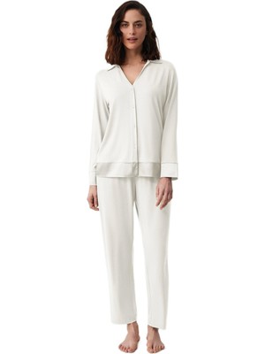 Penye Mood Kadın Ekru Pijama Takım PM9909