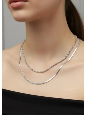 Biju Yılmaz Çelik 2'li Silver Burgu Italyan Kolye - 25-CLKK275