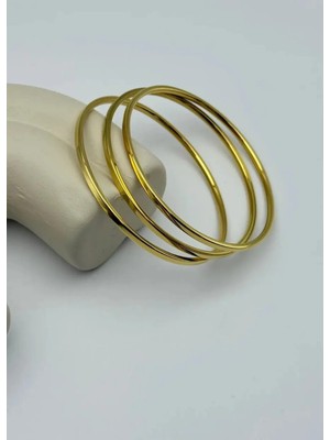Biju Yılmaz Çelik Gold 3'lü Ince Ajda Bilezik 2mm - 25-AJD07