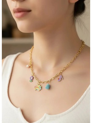 Biju Yılmaz Çelik Gold Renkli Charm'lı Kolye - 25-CLKK140