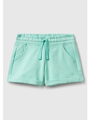 United Colors Of Benetton Kız Çocuk Su Yeşili Logolu Sweat Şort