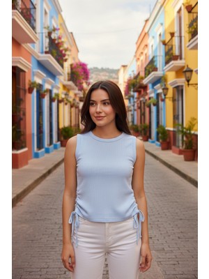 Edoy Yandan İpli Bağcıklı Pamuklu Büzmeli Body