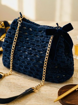 JKmons Lacivert El Örgüsü Baget Çantazincir Detaylı Askılı Çanta