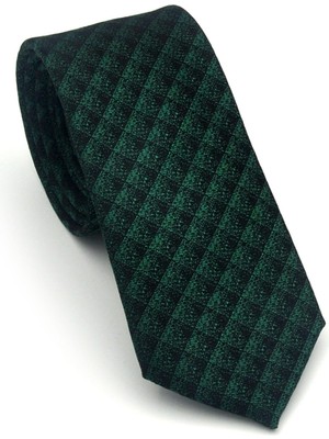 Gaffy Siyah Küp Desenli Yeşil Dokuma Kumaş Mendilli Slim Fit Kravat // SDK-2605-8