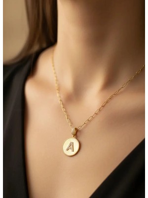 Biju Yılmaz Çelik Gold Madalyon A Harf Kolye - 25-CLKK200