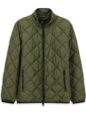 Kiğılı Dik Yaka Fermuarlı Cepli Rüzgar Geçirmez Kapitone Spor Mont