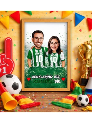 Bk Gift Kişiye Özel Isimli Yeşil-Beyaz Sevgili Karikatürlü Ahşap Çerçeveli Tablo - 40X25CM, Doğum Günü Hediyesi, Taraftar Hediyesi