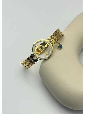 Biju Yılmaz Çelik Gold Taşlı Çeyreklik Kelepçe - 25-CYKE06