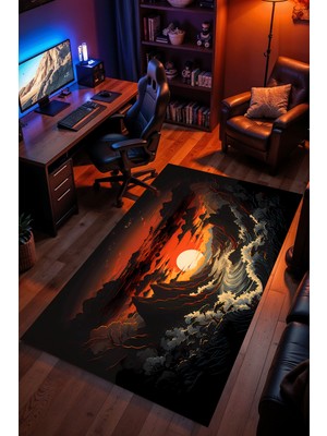 Charmbi Kızıl Gökyüzü Vadisi Halı – Kaymaz Taban Kadife Dokulu Makinede Yıkanabilir Gamer Genç Odası Halısı