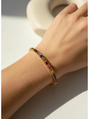 Biju Yılmaz Çelik Gold Renkli Baget Taşlı Su Yolu Bileklik - 26SLB09