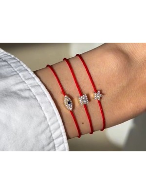 Zeyd Jewelry Ipli Kare Taşlı 14 Ayar Altın Bileklik