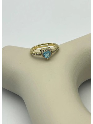 Biju Yılmaz Çelik Gold  Mavi Kalp Taşlı Ayarlanabilir Yüzük - 25YZK241