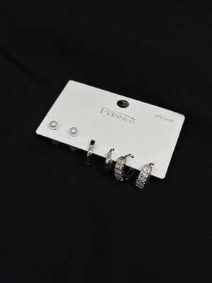 Melisa Takı & Aksesuar 316L Çelik Jewelry Gümüş Renk 6lı Set Zirkon Taşlı Küpe