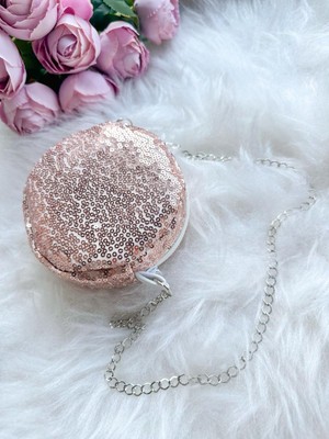 Aysskids Rose Gold Pullu Payetli Kız Çocuk Bebek Zincir Askılı Omuz Çantası