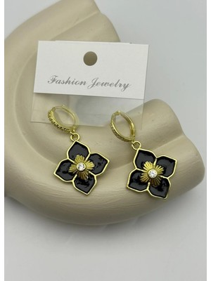 Biju Yılmaz Vip Gold Taşlı Yonca Sallantılı Küpe - 26VIPKP19