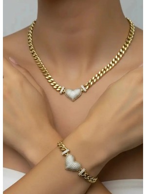 Biju Yılmaz Xuping Gold Taşlı Ince Kalp Set - 25-XPS18