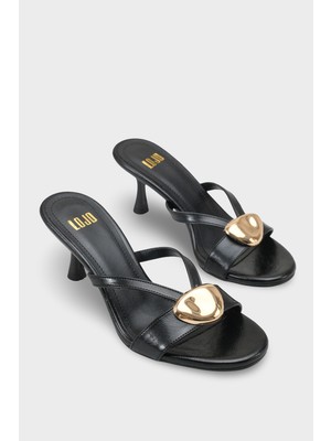 LOJO Kadın Altın Tokalı Günlük Topuklu Terlik Dorsley Siyah
