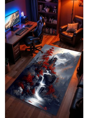 Charmbi Gölge Dağlar Halı – Kaymaz Taban Kadife Dokulu Makinede Yıkanabilir Gamer Genç Odası Halısı