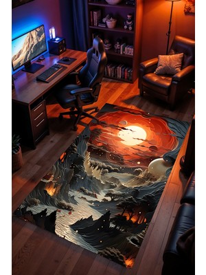 Charmbi Amber Vadisi Desenli Halı – Kaymaz Taban Kadife Dokulu Makinede Yıkanabilir Gamer Genç Odası Halısı