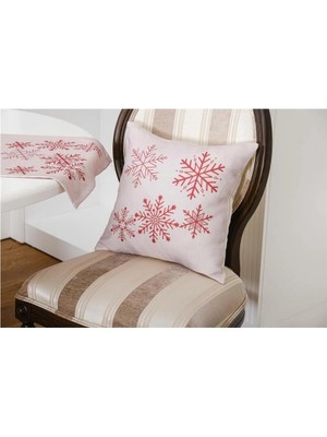 Finezza Kartanesi Baskılı Kumaştan Beje Kırmızı Kırlent 45X45 1376