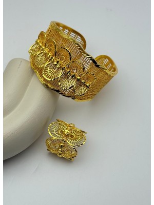 Biju Yılmaz Vip 22K Altın Kaplama Yüzük Kelepçe Set - 2622KLP05