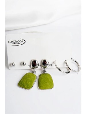 Euromoda Sedefli Mineli Vidalı Küpe Çok Renkli Tasarım Kadın Kullanıcılar İçin Şık Aksesuar