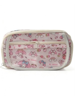 Gökyüzü Işığı My Melody Desenli Çok Bölmeli Kalemlik - Peluş Broş-Sticker-Klips Hediyeli