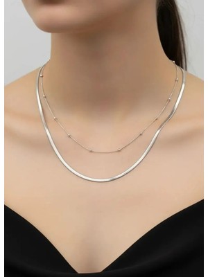 Biju Yılmaz Çelik Silver 2'li Dorika Zincir Italyan Kolye 2mm - 25-CLKK269