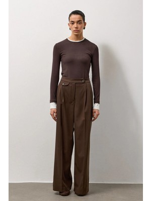 Molene Kahverengi Linea Geniş Paça Pantolon