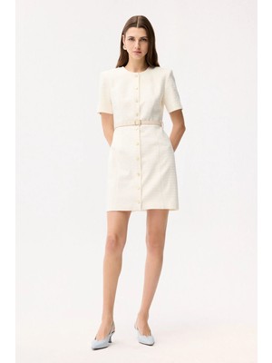 Adl Düğmeli Elbise Vanilya 12444890004