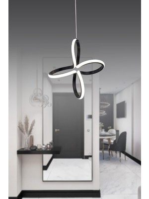 Yeo Aydınlatma Modern Mat Siyah LED 3 Renk Avize - Yonca Tasarım Geometrik Sarkıt - Salon ve Antre Için Minimalist Aydınlatma