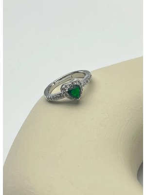 Biju Yılmaz Çelik Silver Yeşil Kalp Taşlı Ayarlanabilir Yüzük - 25YZK250