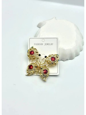 Biju Yılmaz Vip Gold Renkli Taşlı Kelebek Broş - 26BES31