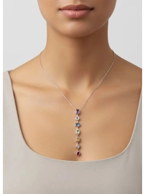 Biju Yılmaz Çelik Silver Renkli Taşlı Y Kolye - 25-CLKK164