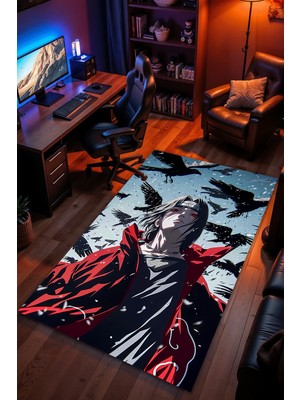 Charmbi Naruto Uchiha Itachi Halı – Kaymaz Taban Kadife Dokulu Makinede Yıkanabilir Gamer Genç Odası Halısı