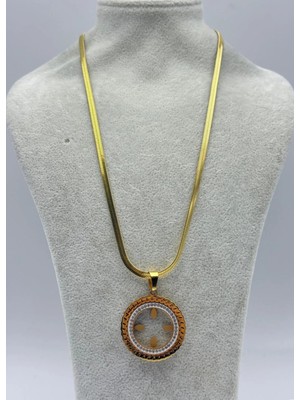 Biju Yılmaz Çelik Gold Taşlı Çeyreklik Kolye - 26CLKO27