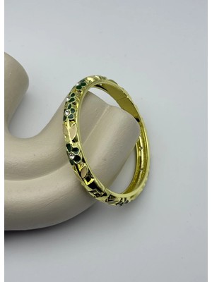 Biju Yılmaz Vip Gold Yeşil Çiçekli Taşlı Mineli Kelepçe - 26KLP29