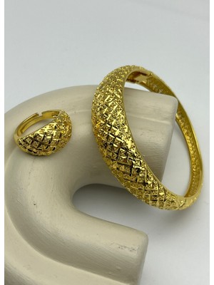 Biju Yılmaz Vip 22K Altın Kaplama Yüzük Kelepçe Set - 2622KLP14