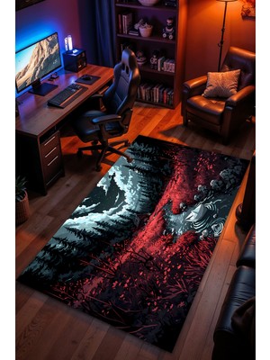 Charmbi Umuda Yolculuk Desenli Halı – Kaymaz Taban Kadife Dokulu Makinede Yıkanabilir Gamer Genç Odası Halısı