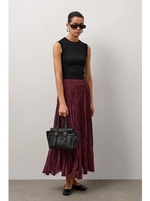 Molene Bordo Şifon Desenli Etek