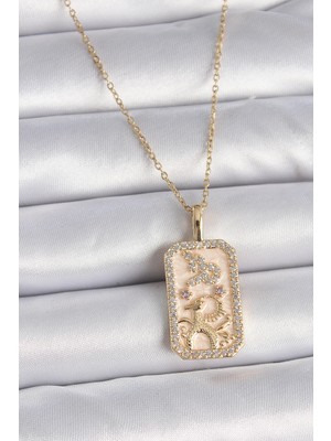 Bazarhane 316L Çelik Gold Renk Zincir Oğlak Burcu Zirkon Taşlı Kadın Kolye