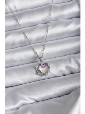 Bazarhane 316L Çelik Zincir Gümüş Renk Kalp Model Kadın Kolye